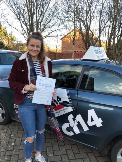 Congratulations Bethan from all of us at CF14 on passing your driving test with only 2 driving faults. Was a pleasure to meet you, Debra