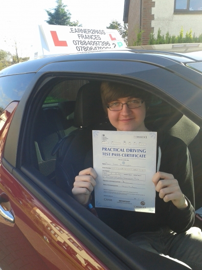 PASSED FIRST TIME WITH ONLY 2 MINORS LOVELY INSTRUCTOR WHO IS VERY HELPFUL PATIENT AND ALWAYS UP FOR A CHAT GOING TO MISS MY LESSONS SO MUCH AND THANKS AGAIN FOR EVERYTHING