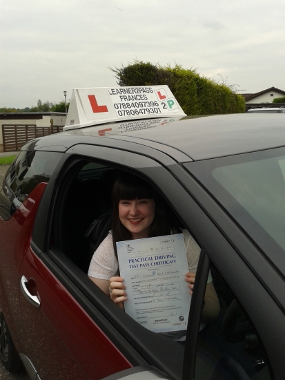 PASSED MY TEST FIRST TIME WITH FRANCES A BRILLIANTHELPFUL<br />
<br />
INSTRUCTOR WHO IS ALWAYS PATIENT AND HAPPY WE HAD PLENTY LAUGHS AND ILL MISS THE WEEKLY CATCH UPS THANKS AGAIN XX