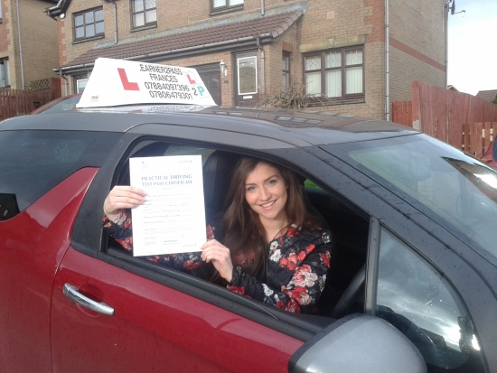 HAVING FRANCES AS A DRIVING INSTRUCTOR HAS BEEN GREAT SHE HAS A FRESH AND CALM APPROACH TO LEARNING TO DRIVEAFTER FAILING MORE THAN ONCE WITH A PREVIOUS INSTRUCTOR I THEN PASSED FIRST TIME GOING UP FOR MY TEST WITH FRANCES AFTER ENCOURAGING AND SUPPORTIVE LESSONSA FABULOUS INSTRUCTOR WHO I WILL MISS VERY MUCH<br />
<br />
 THANK-YOU SO MUCH X