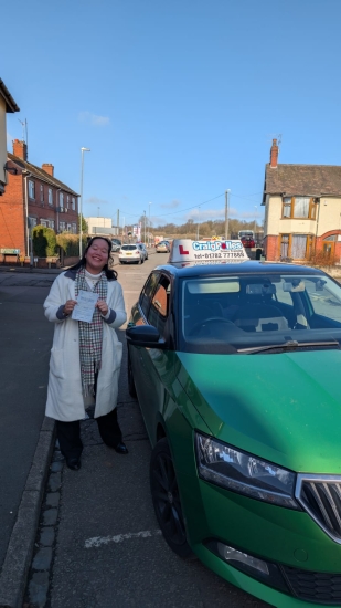 A big congratulations to Cindy Li.🥳<br />
Cindy passed her driving test today at Cobridge Driving Test Centre. First attempt and with just 6 driver faults.<br />
Well done Cindy safe driving from all at Craig Polles Instructor Training and Driving School. 🙂🚗<br />
Driving instructor-Jamie Lees