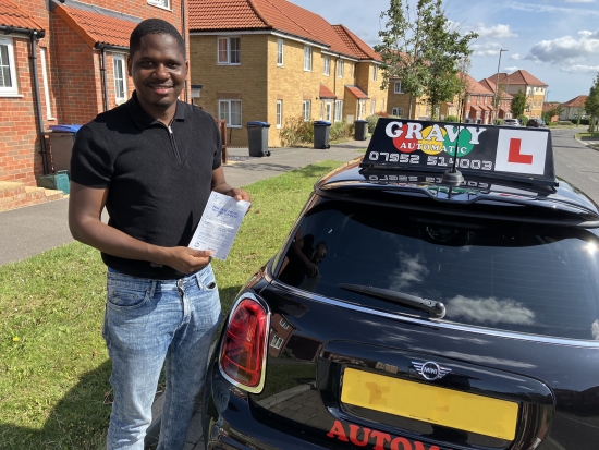 Congratulations to Shola for passing his practical test in our Mini Cooper Automatic with only 5  driving faults in Canterbury. Long may you continue your 'safe driving for life' in your own car.