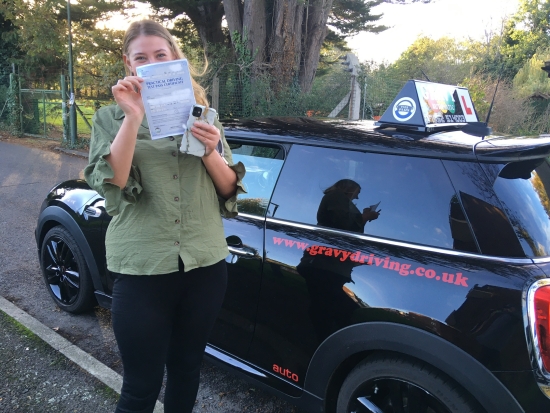 Having passed first time I would recommend Gravy Driving School. Simon´s help and reassurance turned me from a nervous learner into a safe and confident driver.