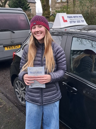 Thank you so much to Abbie for sending me this lovely review.<br />
<br />
“Phil is an amazing driving instructor! He helped me so much with my driving ability and confidence, and creates a really comfortable and positive atmosphere during lessons. I’ll really miss our lessons now I’ve passed my test!”